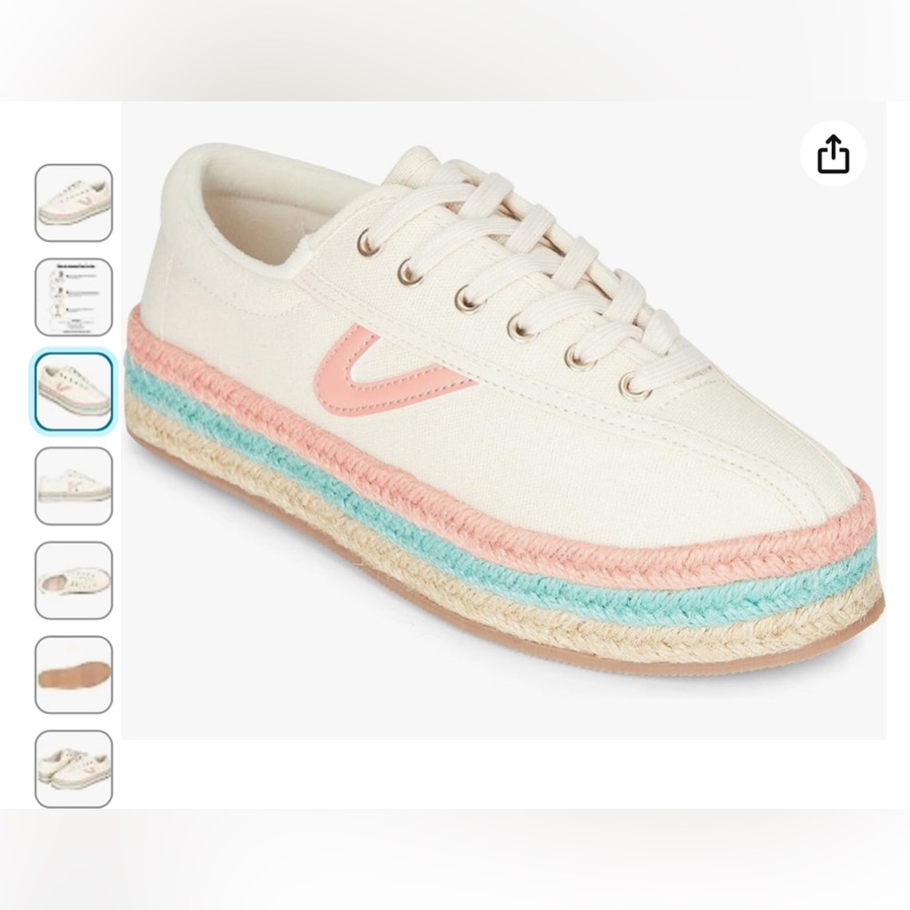 NIB Tretorn Womens Nylite plus Canvas espadrille sneakers natural coral blue 7M